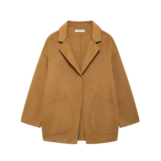 Fleur | Oversized Blazer Camel Longline Wool Tailored
