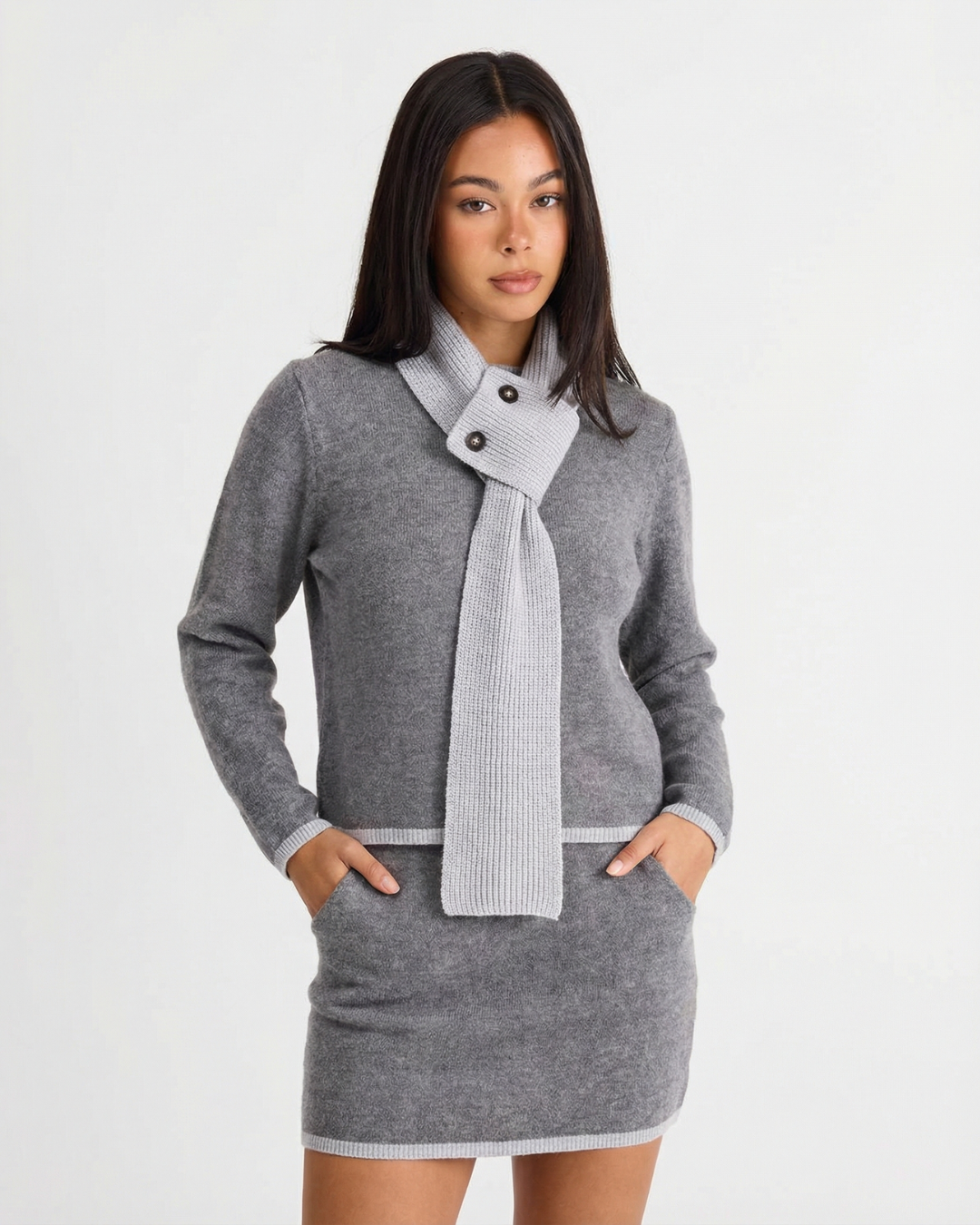 Lena | Ribbed Knit Matching Set Gray Crew Neck