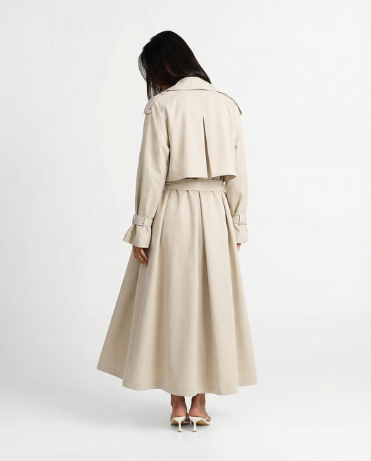 Briar | Elegant Belted Trench Coat Cream Long
