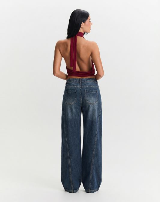 Margot | Vintage Wide Leg Jeans Dark Blue High Waisted
