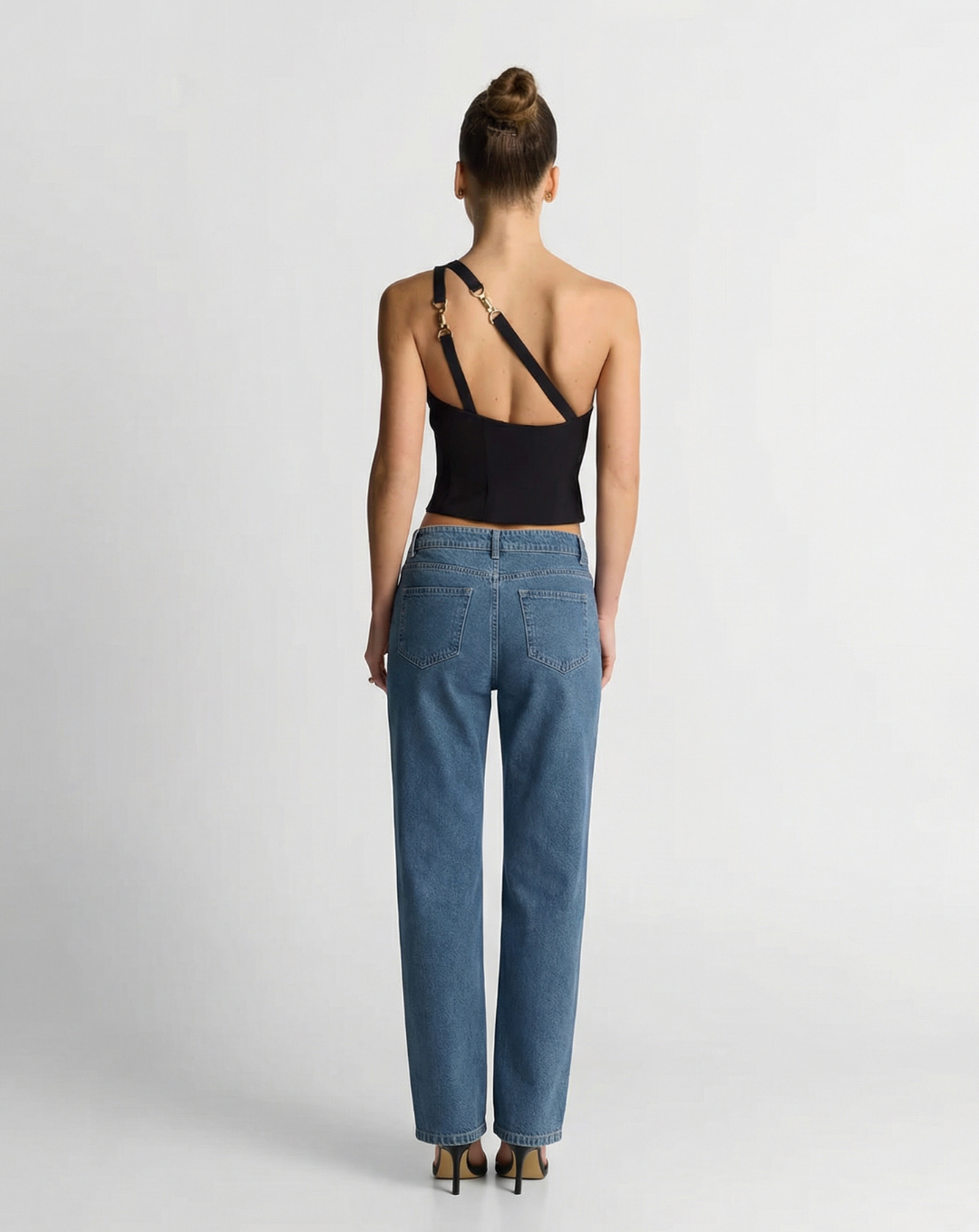 Vera | High Waisted Wide Leg Jeans Light Blue Embellished