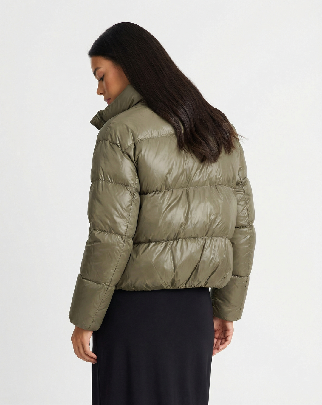 Briar | Cropped Puffer Jacket Khaki Quilted Padded Short Oversized