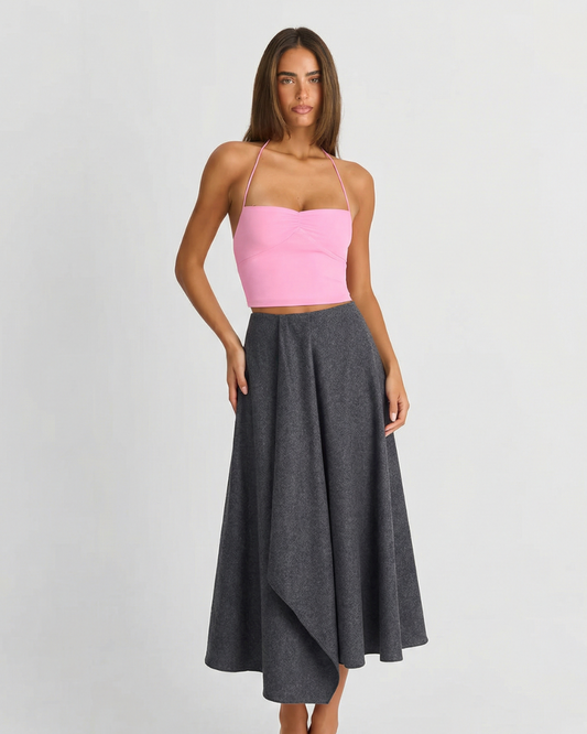 Demi | Midi Skirt Grey A Line Asymmetric Knitted