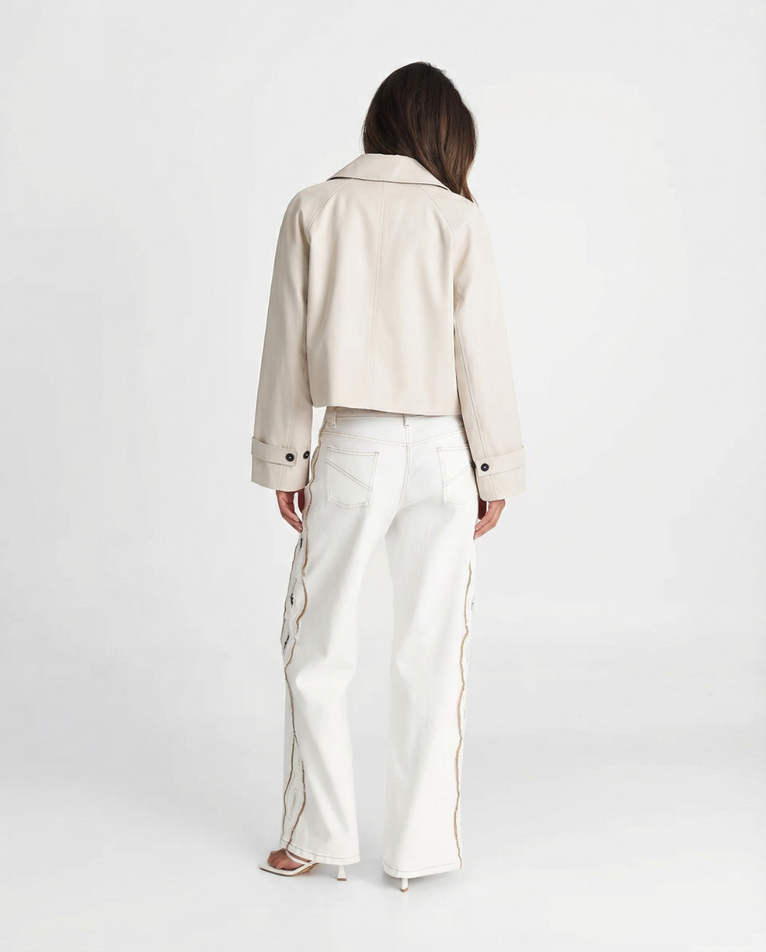 Liv | Cropped Jacket Cream Button Front Long Sleeve