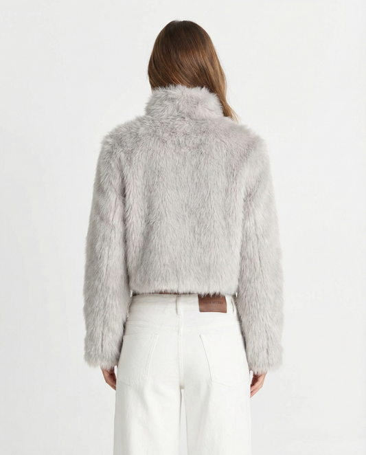 Faye | Cropped Faux Fur Coat Gray