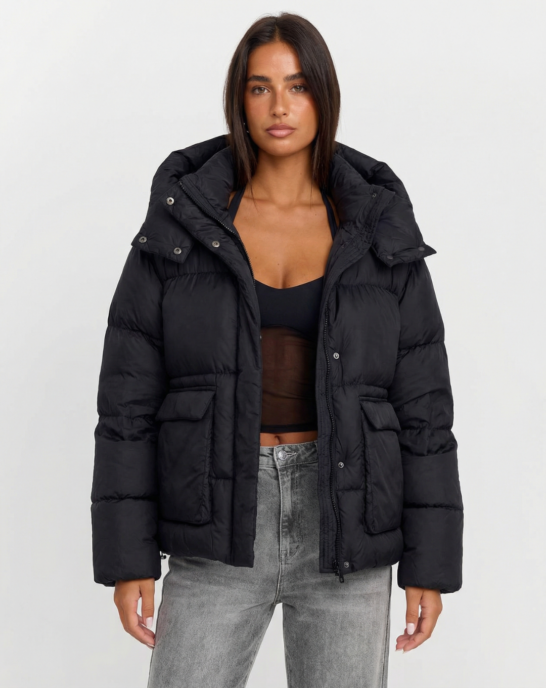Gemma | Winter Puffer Jacket Black Hooded Oversized Padded Quilted
