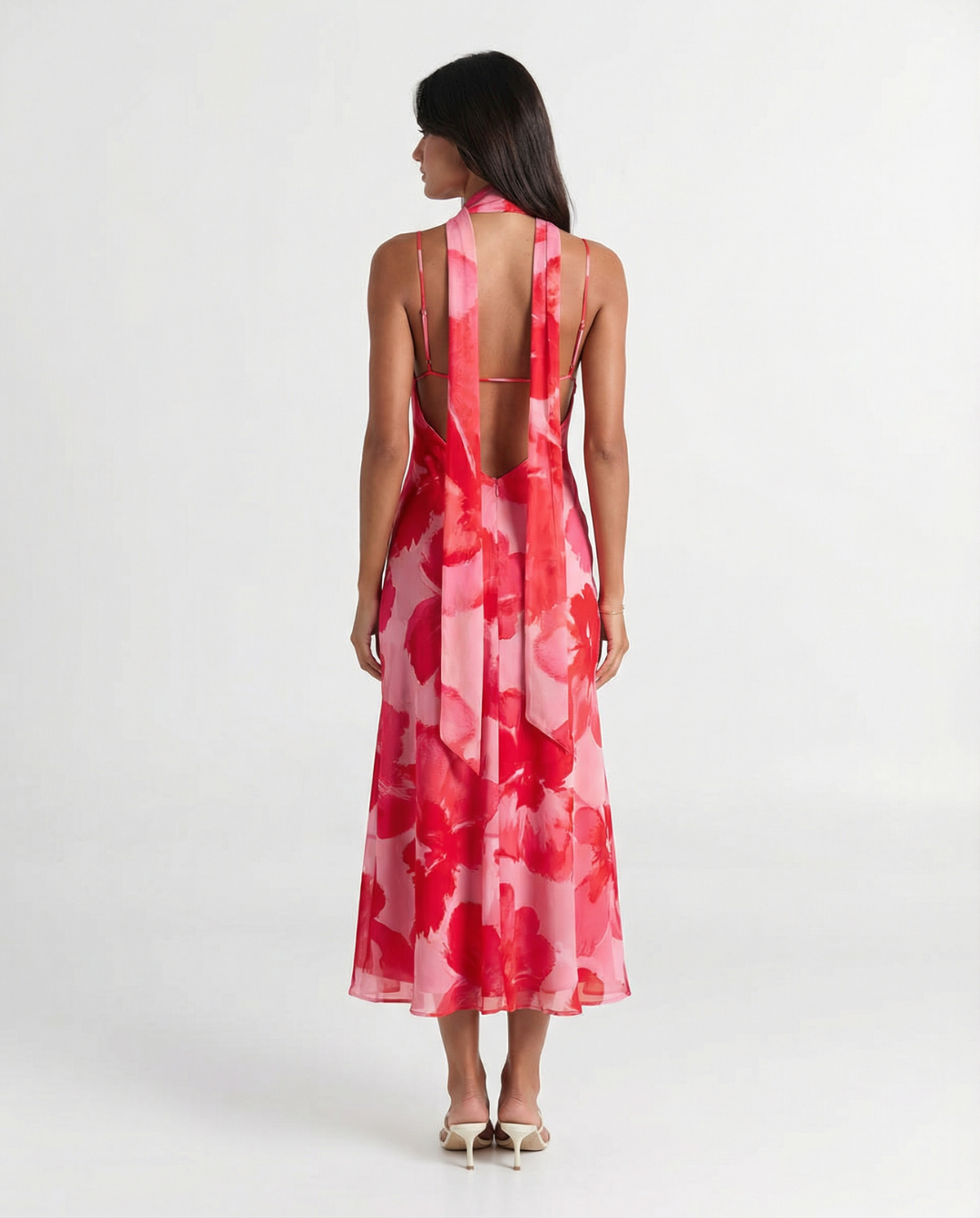 Coquette Printed Midi Dress Pink Halter