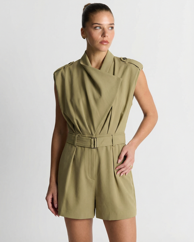 Quin | Elegant Belted Utility Shorts Jumpsuit Khaki