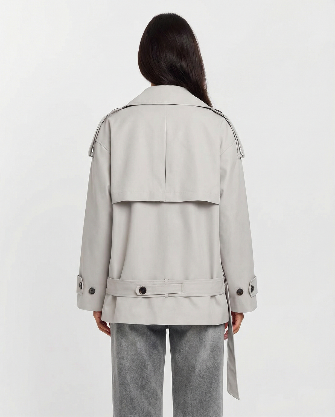 Wren | Casual Belted Double Breasted Jacket Cream Hooded