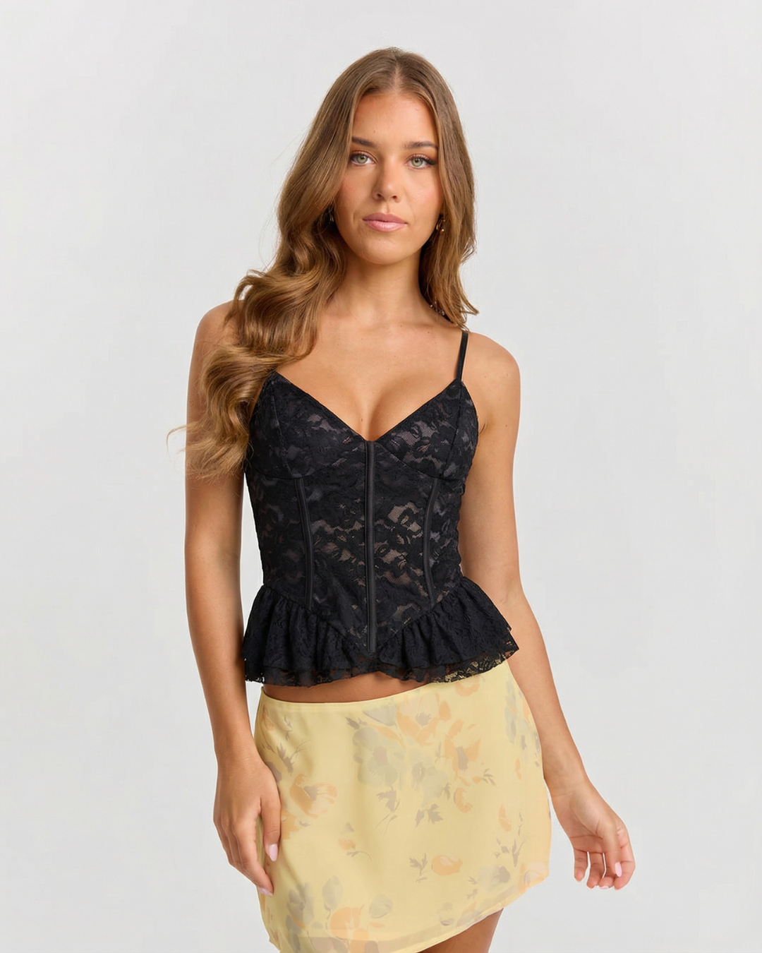 Ivy | Elegant Lace Corset Top Black Peplum