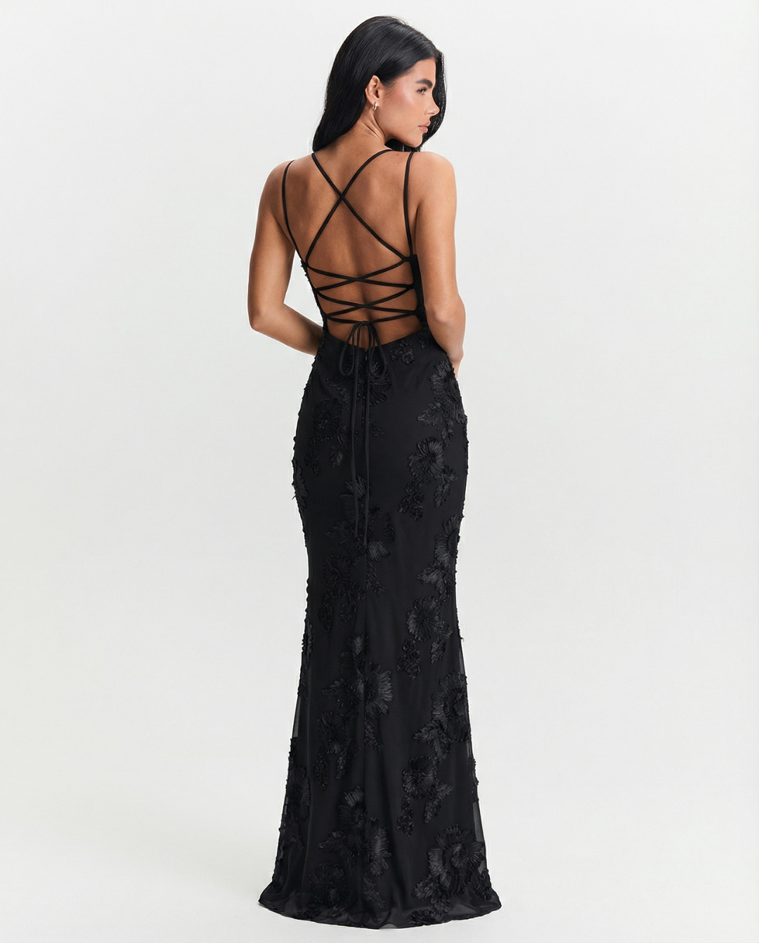 Mira | Elegant Floral Maxi Dress Black