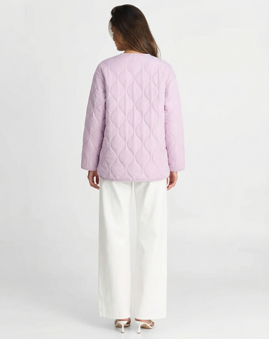 Maren | Quilted Jacket Pink Padded Collarless Button Up