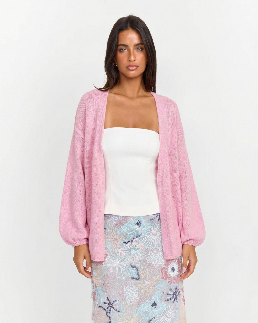 Fleur | Oversized Cardigan Pink Long Sleeve Open Front