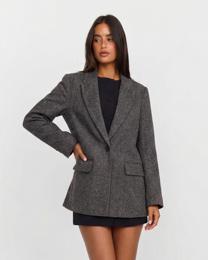 Camille | Oversized Wool Blazer Charcoal Gray