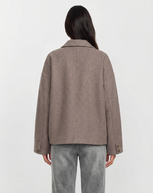 Ines | Autumn Cropped Jacket Beige Wide Sleeve Collared