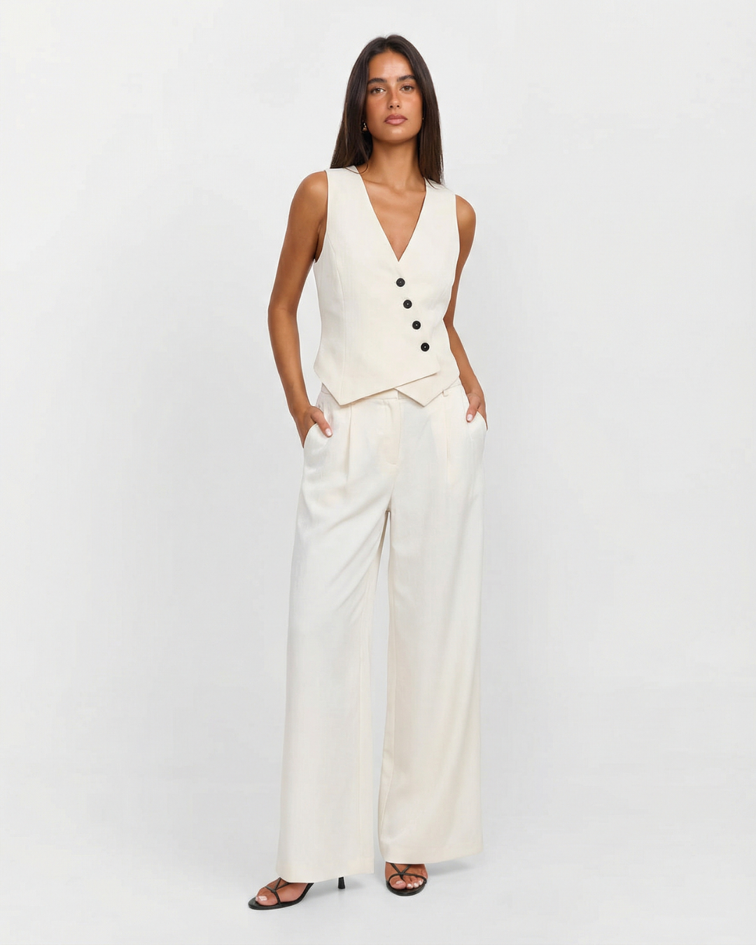 Veda | Elegant Tailored Co Ord Set Cream Wide Leg