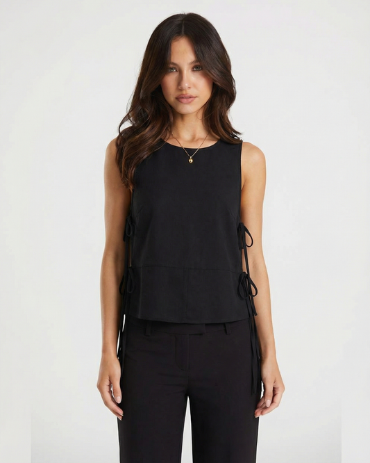 Willa | Black Tank Top Sleeveless Tie Side Cut Out Vest Top
