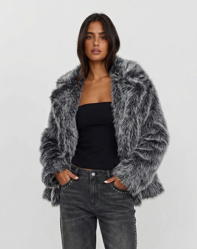 Mia | Smart Casual Grey Faux Fur Jacket