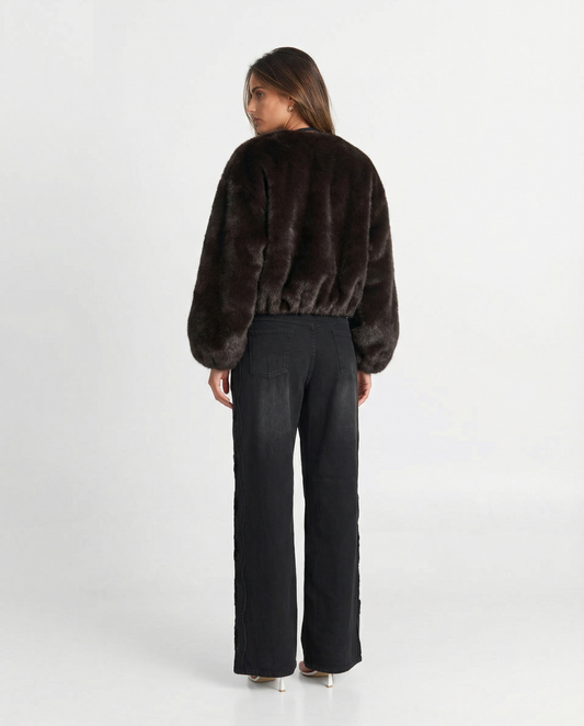 Mia | Casual Faux Fur Bomber Jacket Brown