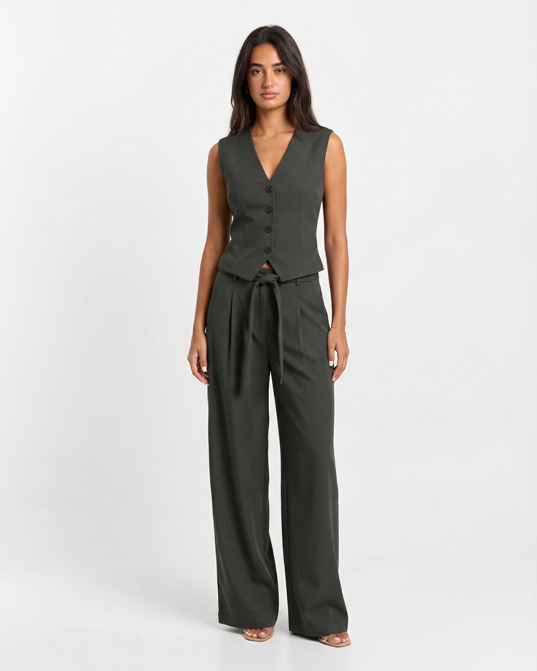 Olivia | Green Waistcoat Wide Leg Co-ord