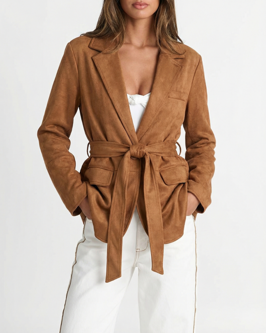 Vera | Suede Belted Blazer Brown