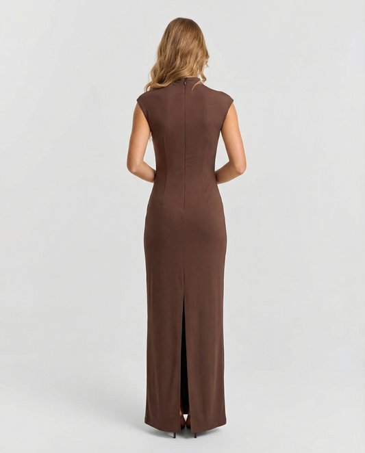 Cara | Elegant Ruched Maxi Dress Brown