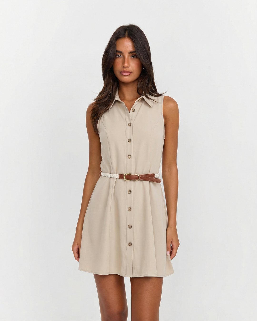 Nina | Sleeveless Shirt Dress Beige