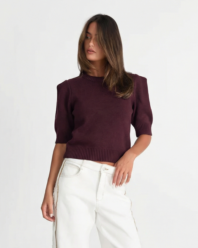 Jules | Casual Knitted Top Purple Short Sleeve Crew Neck