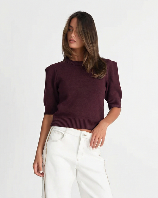 Jules | Casual Knitted Top Purple Short Sleeve Crew Neck
