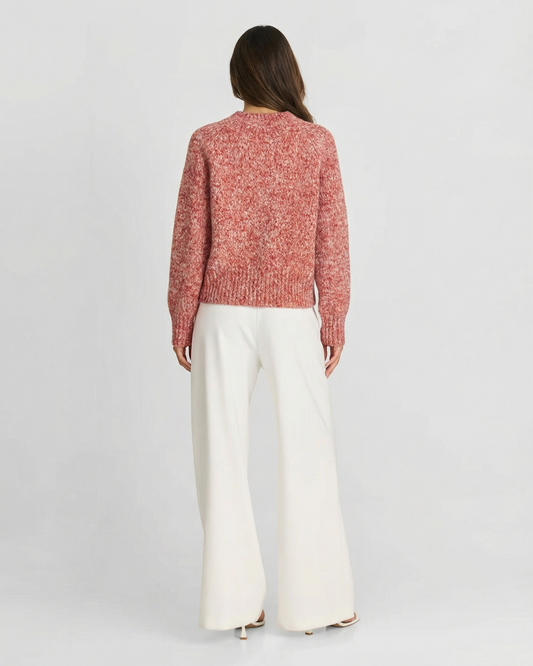 Margot | Cozy Heathered Knit Sweater Pink Crew Neck