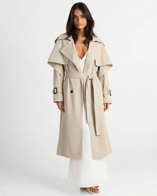 Briar | Elegant Belted Trench Coat Cream Long