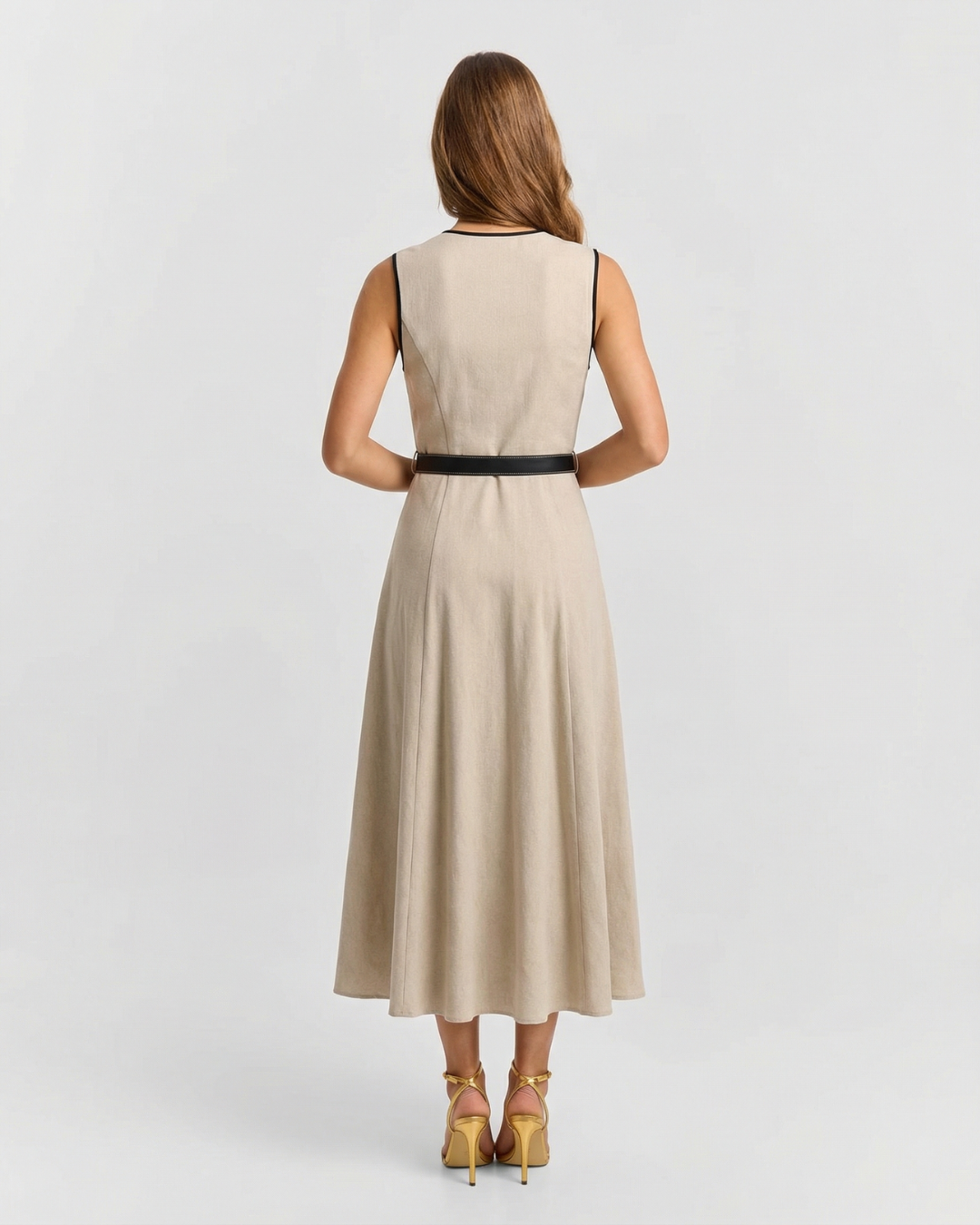 Fern | Smart Casual V Neck Maxi Dress Beige