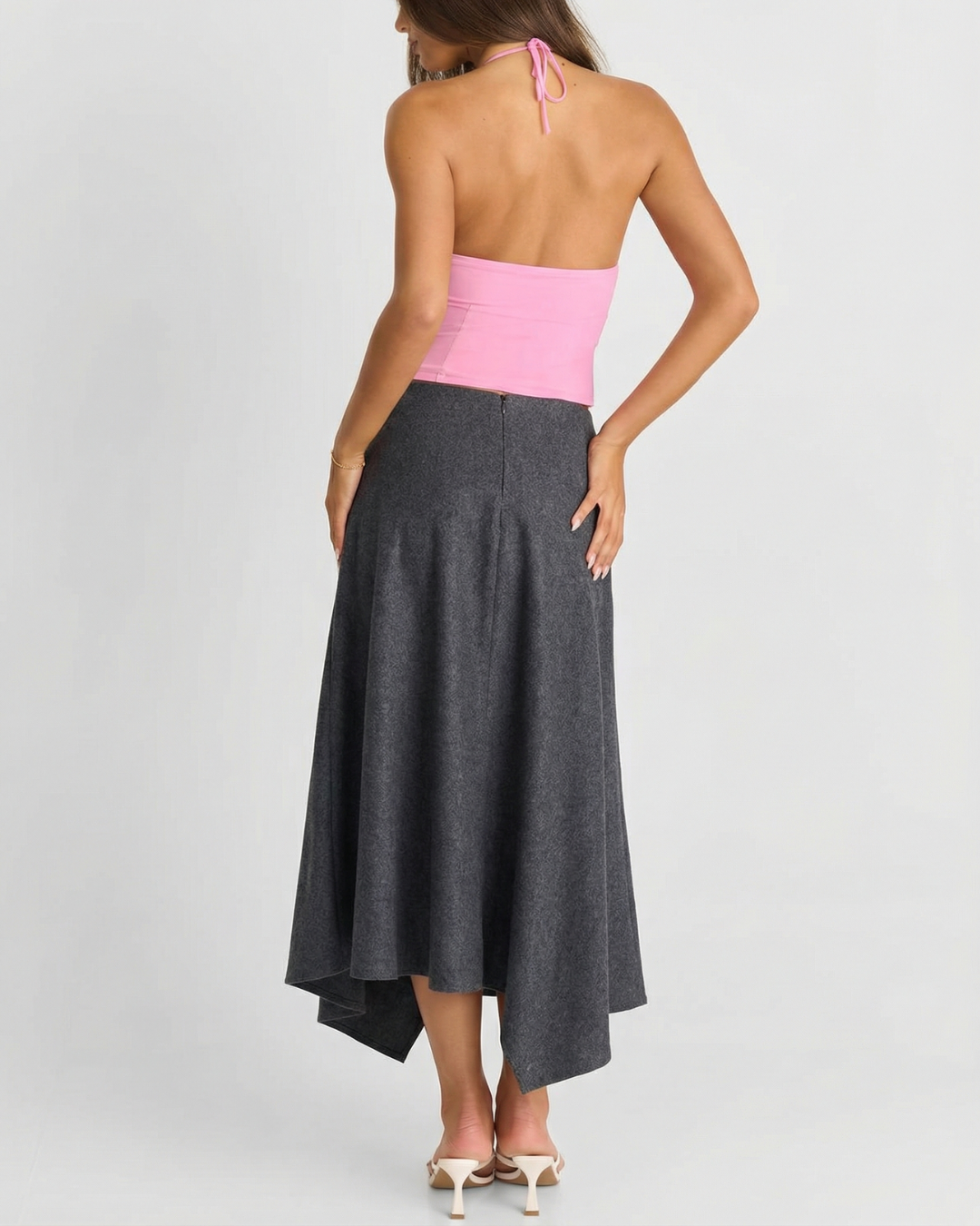 Demi | Midi Skirt Grey A Line Asymmetric Knitted