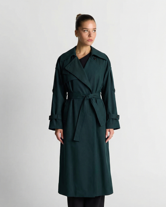 Elise | Smart Casual Belted Trench Coat Green Long