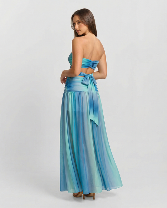 Penny | Summer Strapless Maxi Dress Blue