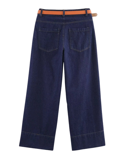 Thea | Wide Leg Jeans Dark Blue High Waisted Utility Pocket