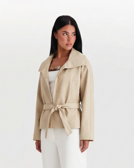 Nola | Belted Blazer Cream Long Sleeve Lightweight