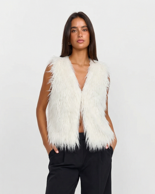 Vera | Faux Fur Vest Cream Sleeveless Fluffy