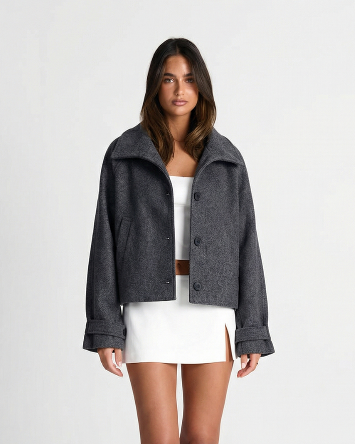 Suki | Casual Oversized Wool Jacket Grey Cropped