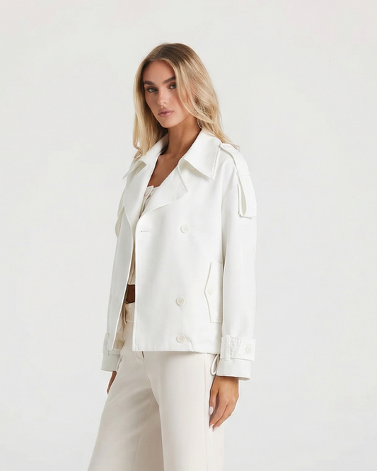 Margot | Double Breasted Blazer White Cropped Long Sleeve