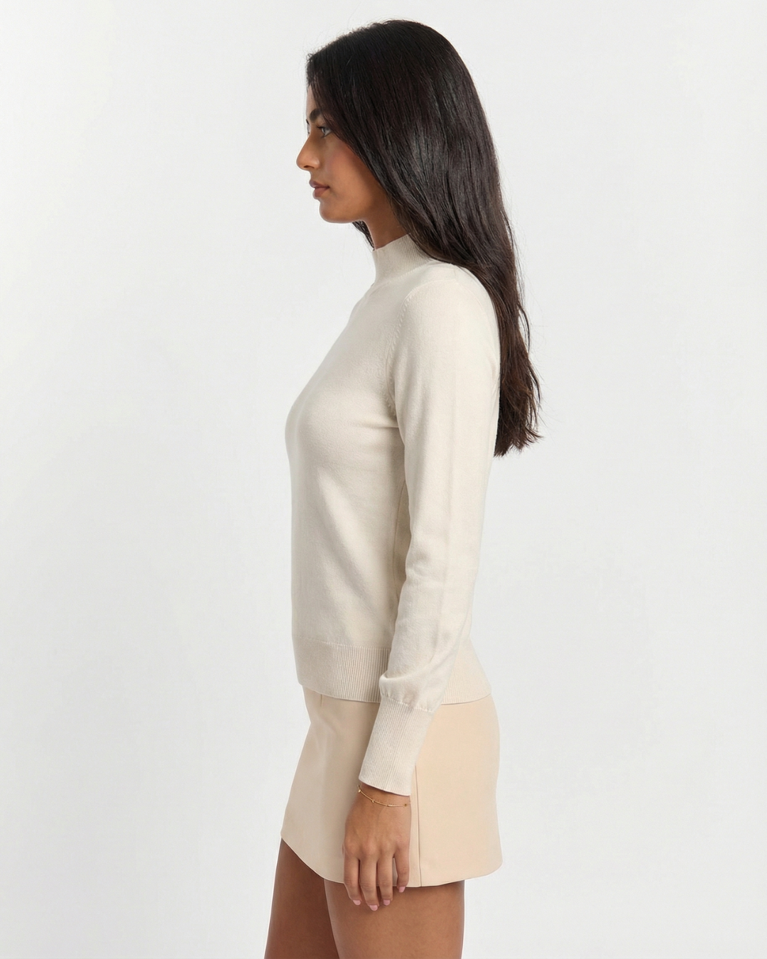 Vera | Turtleneck Sweater Cream Long Sleeve Fitted