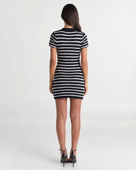 Bella | Casual Knitted Mini Dress Black Striped