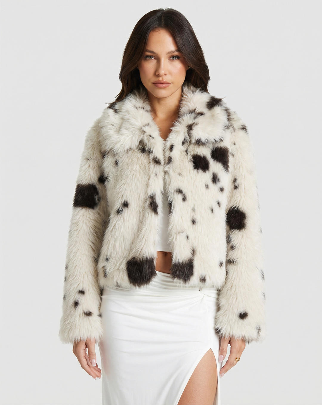 Nova | Cropped Faux Fur Jacket White Black