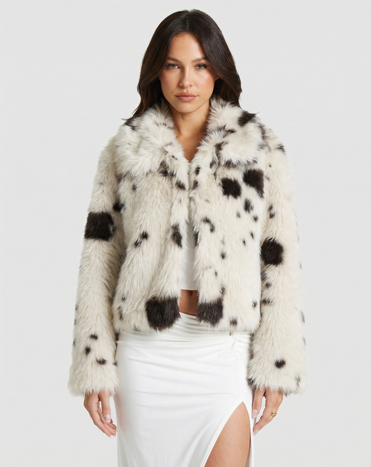 Nova | Cropped Faux Fur Jacket White Black