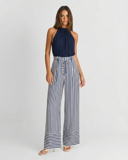 Darcy | Casual Striped Wide Leg Jumpsuit Navy White