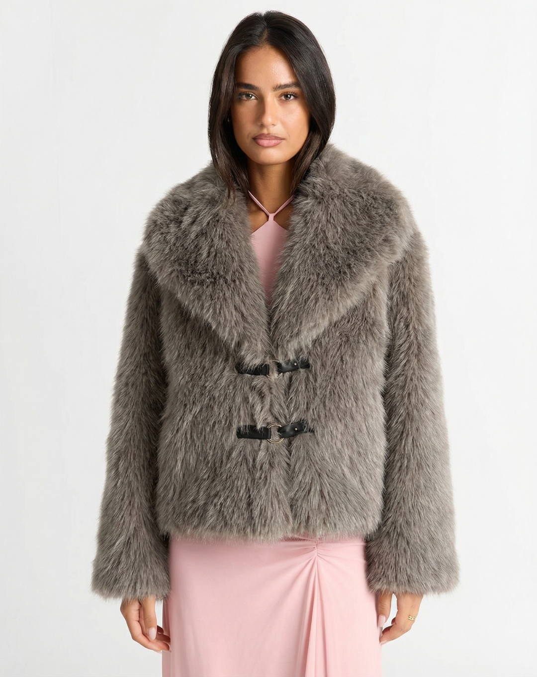 Wren | Winter Fluffy Faux Fur Coat Grey