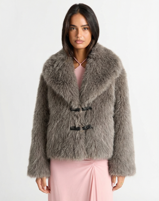 Wren | Winter Fluffy Faux Fur Coat Grey