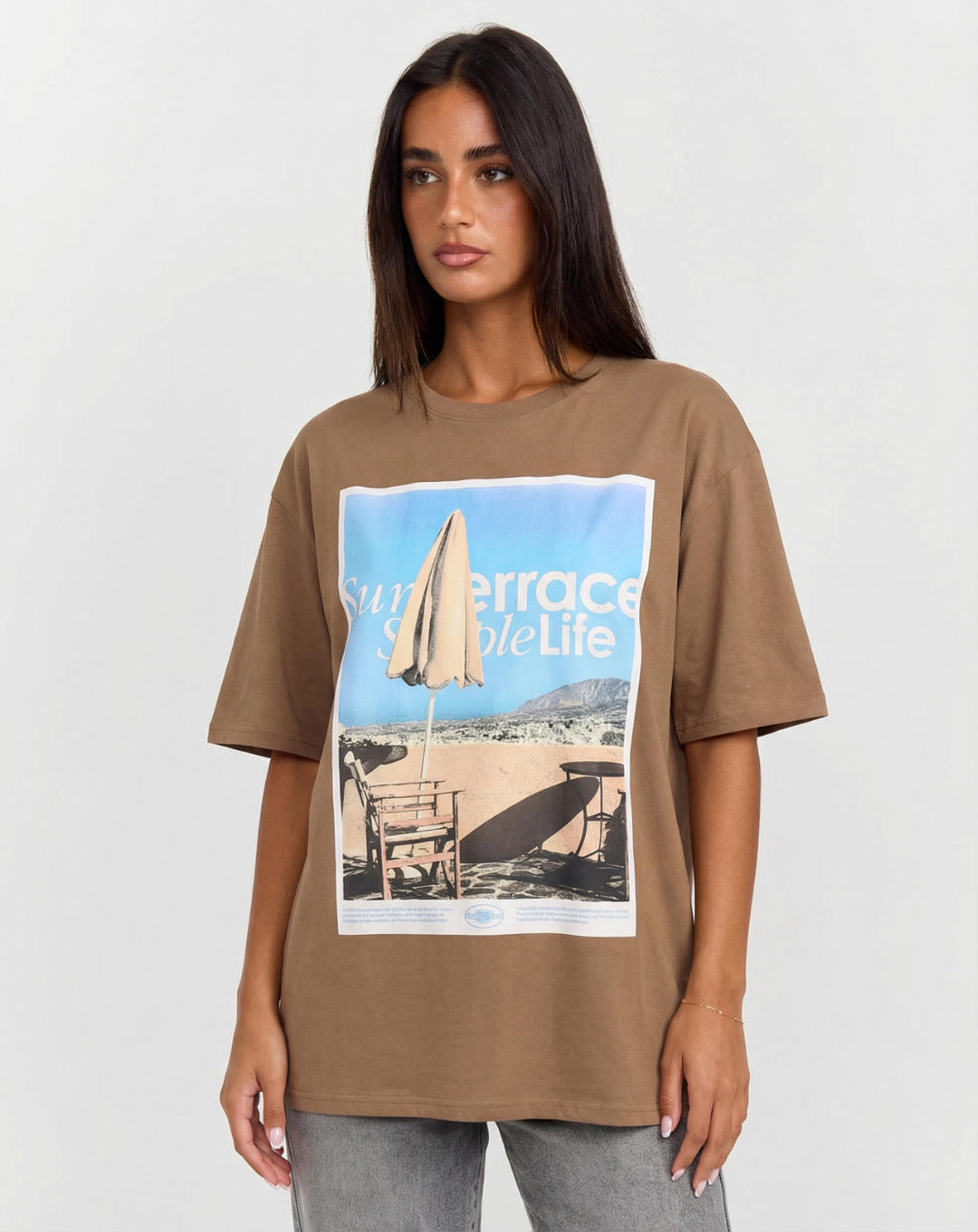 Noa | Casual Oversized Graphic T Shirt Brown
