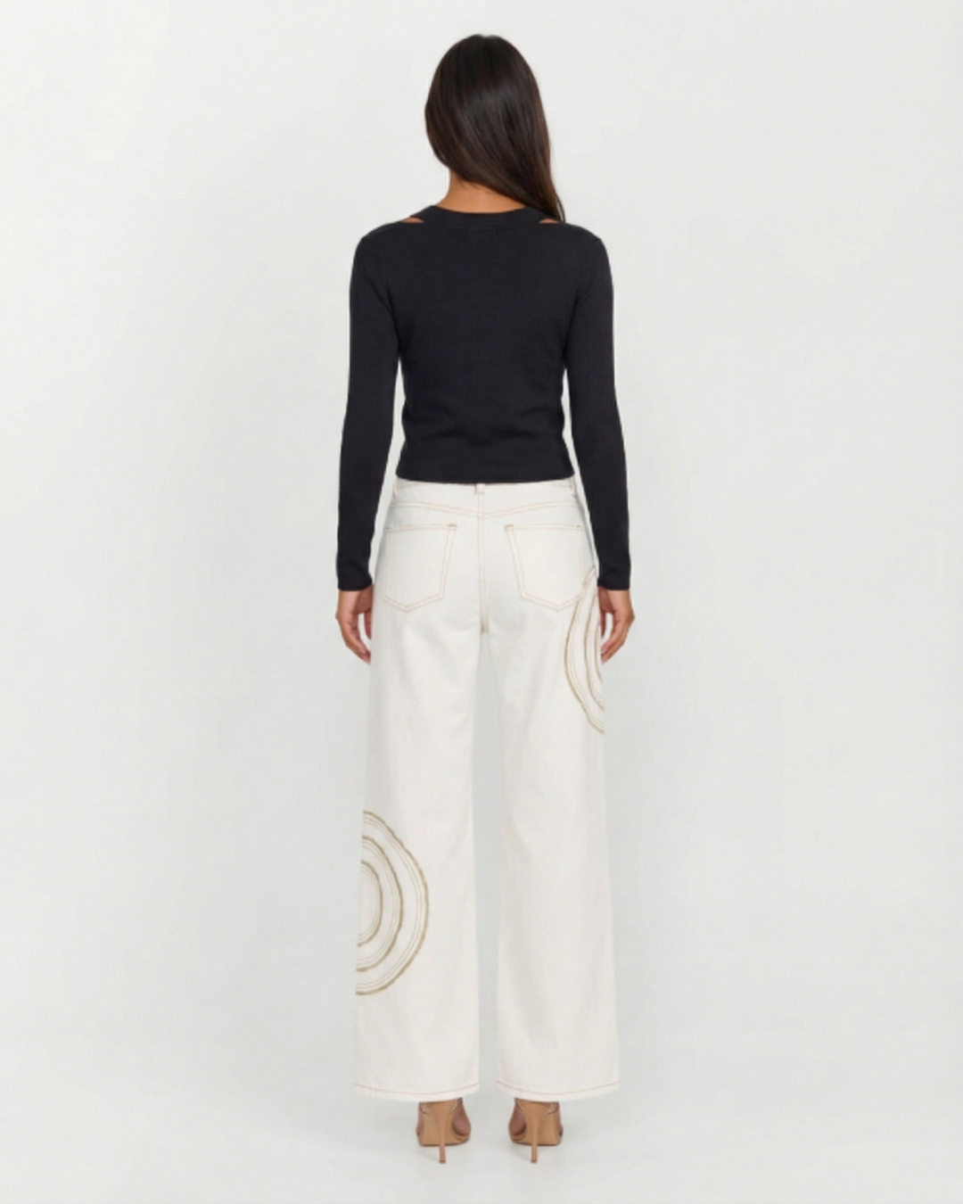 Darcy | Long Sleeve Black Top Cut Out Crop Fitted