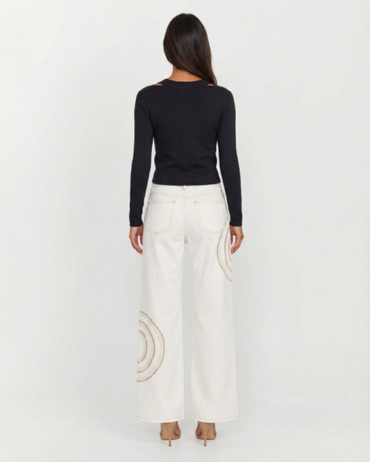 Darcy | Long Sleeve Black Top Cut Out Crop Fitted